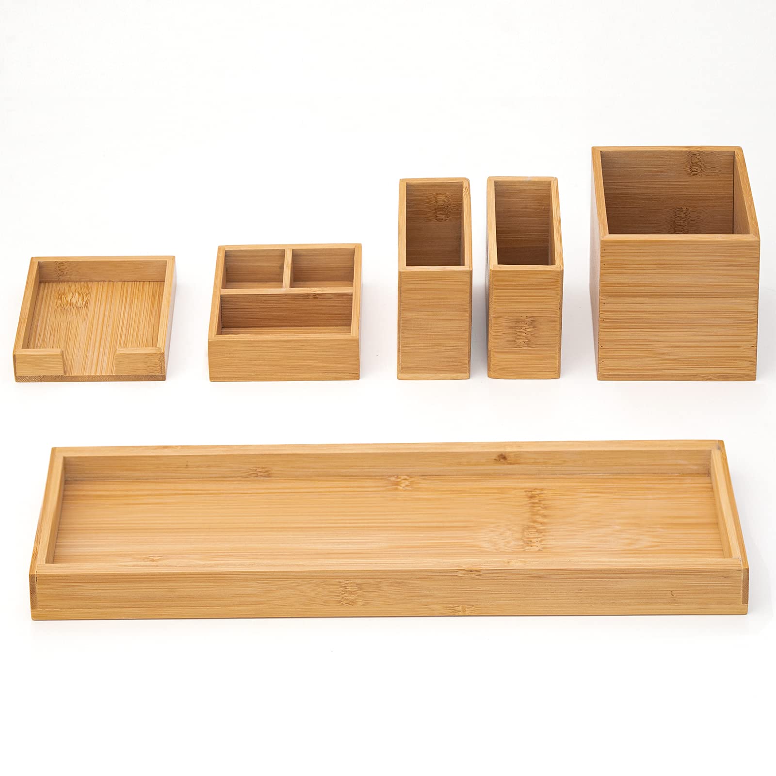 ROCDEER bamboo vanity tray long on counter for cosmetics organization
