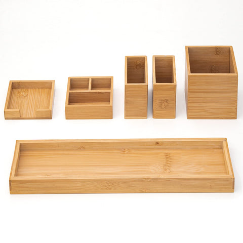ROCDEER bamboo vanity tray long on counter for cosmetics organization