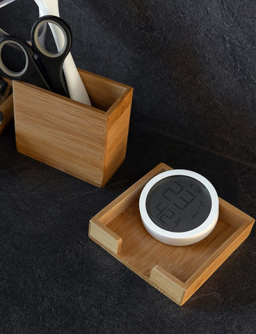 ROCDEER bamboo vanity tray stacked layout on vanity counter