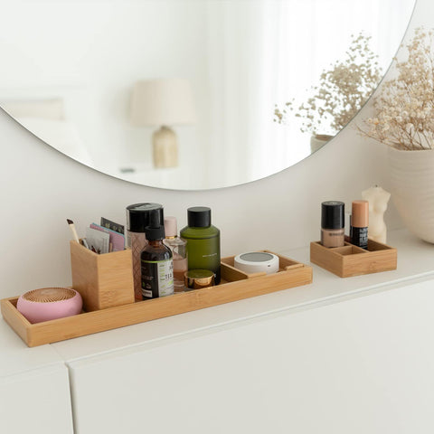 ROCDEER bamboo vanity tray tall organizer on bathroom counter