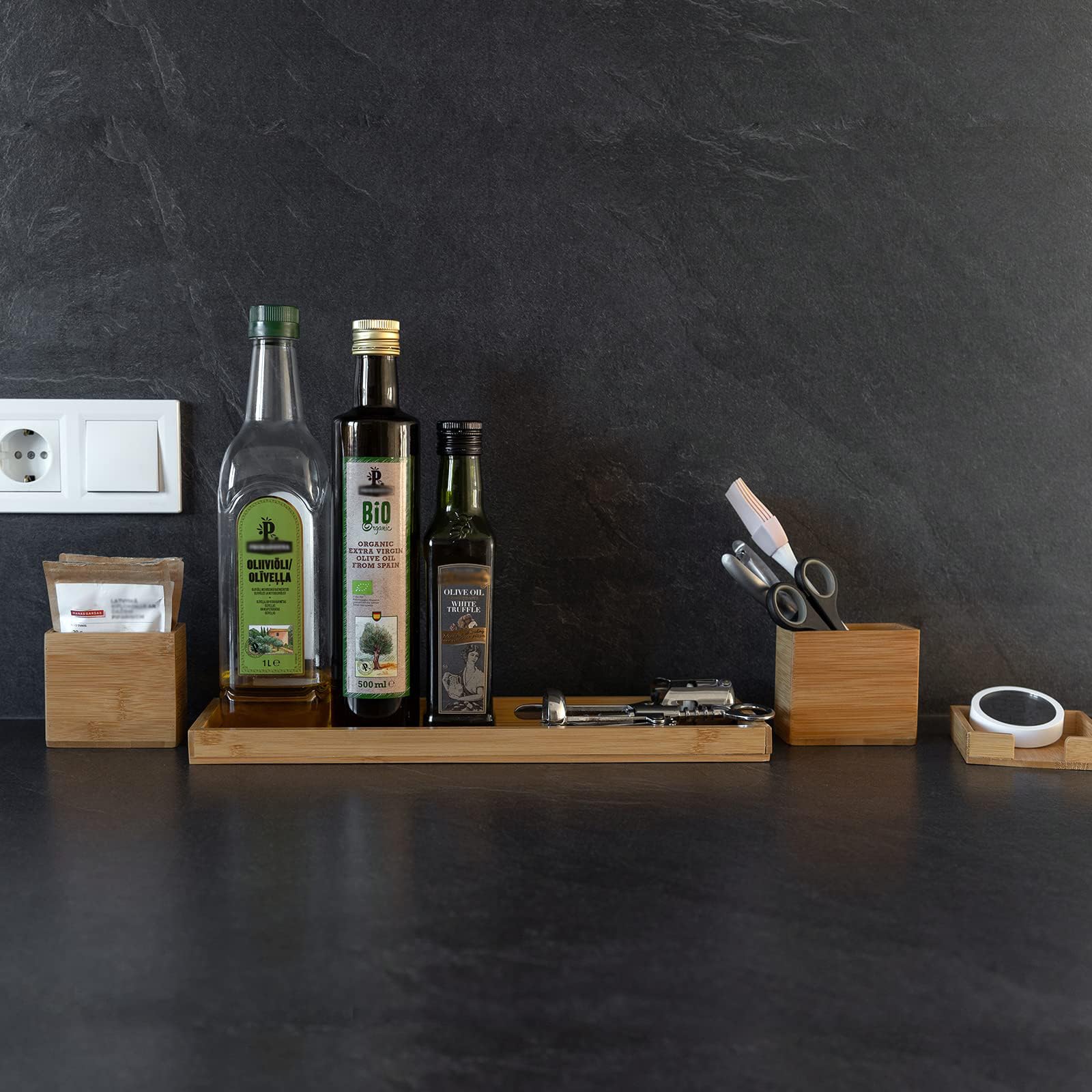 ROCDEER bamboo vanity tray three-divided tray for small items