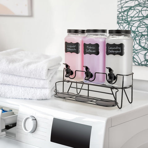 Roetell double-layer shelf keeps detergent and cups within easy reach.