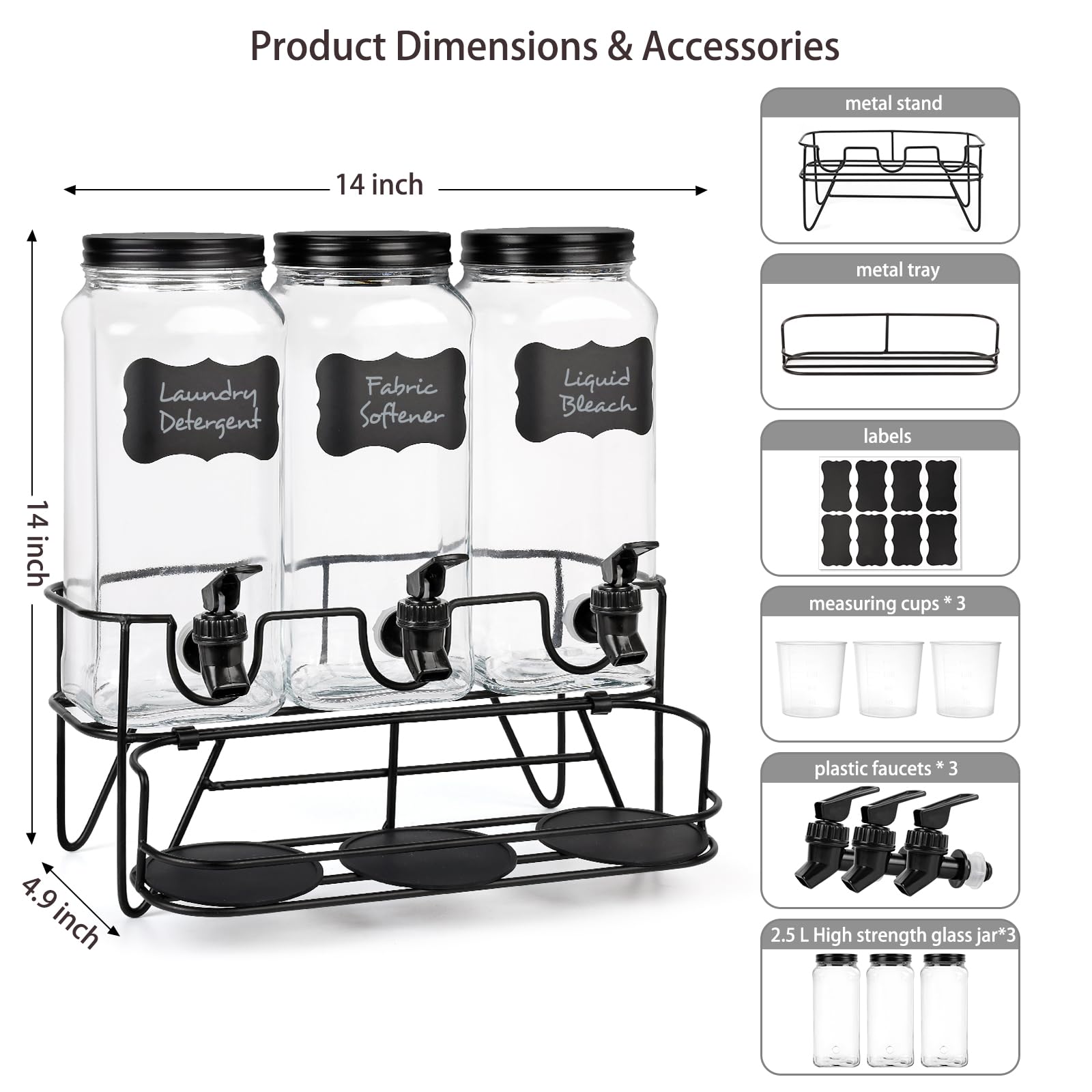 Roetell glass dispensers with cups for precise measuring and mess-free dosing.