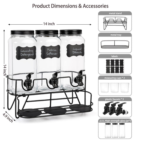 Roetell glass dispensers with cups for precise measuring and mess-free dosing.