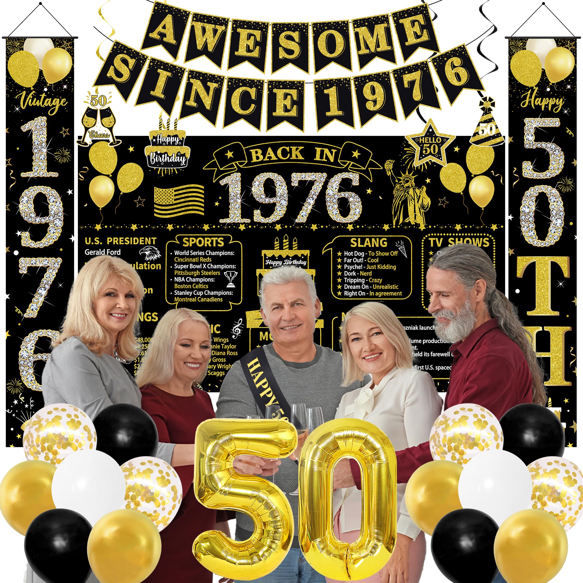 Roetyce 50th birthday door banner welcomes guests in style.