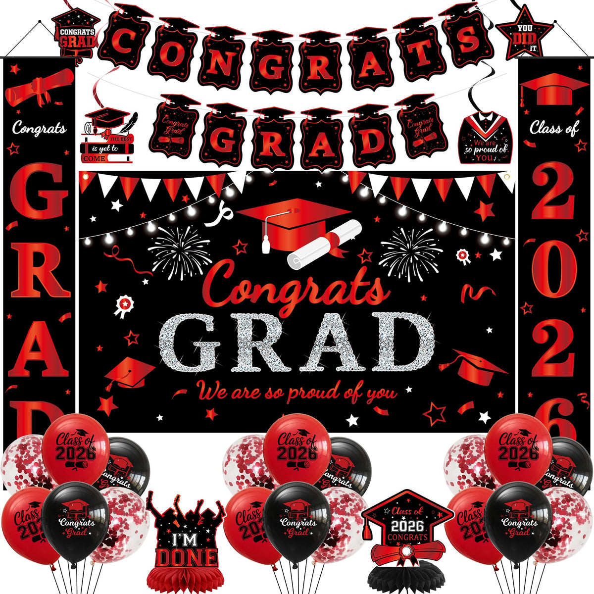 Roetyce graduation backdrop in black and red creates a bold photo backdrop for memories