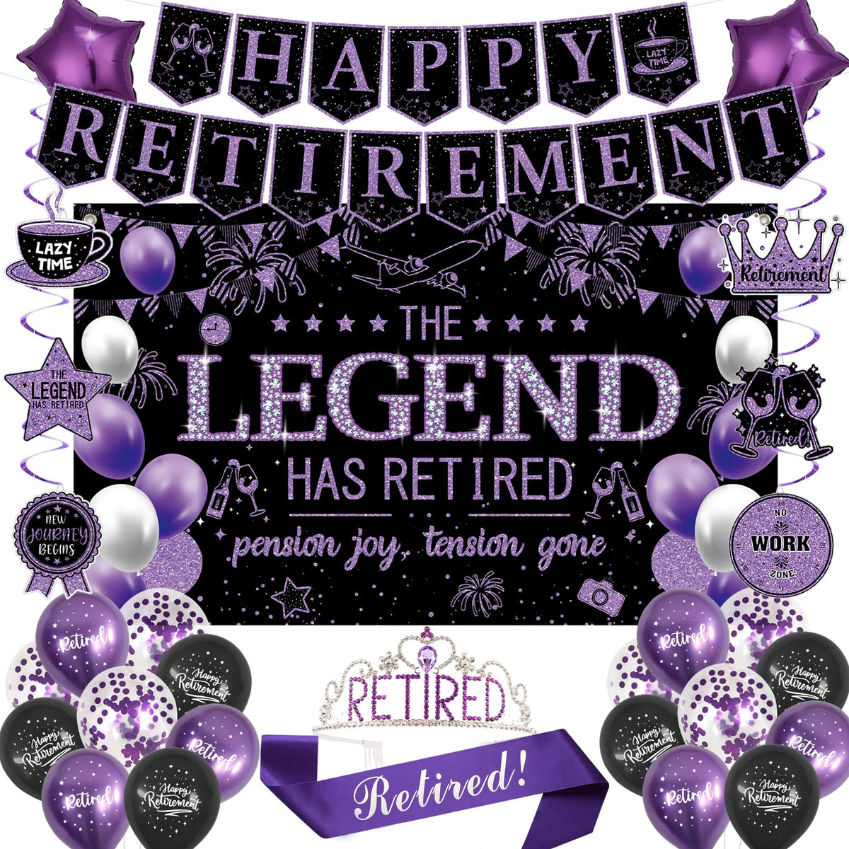 Roetyce Happy Retirement Banner for festive office farewell photos.