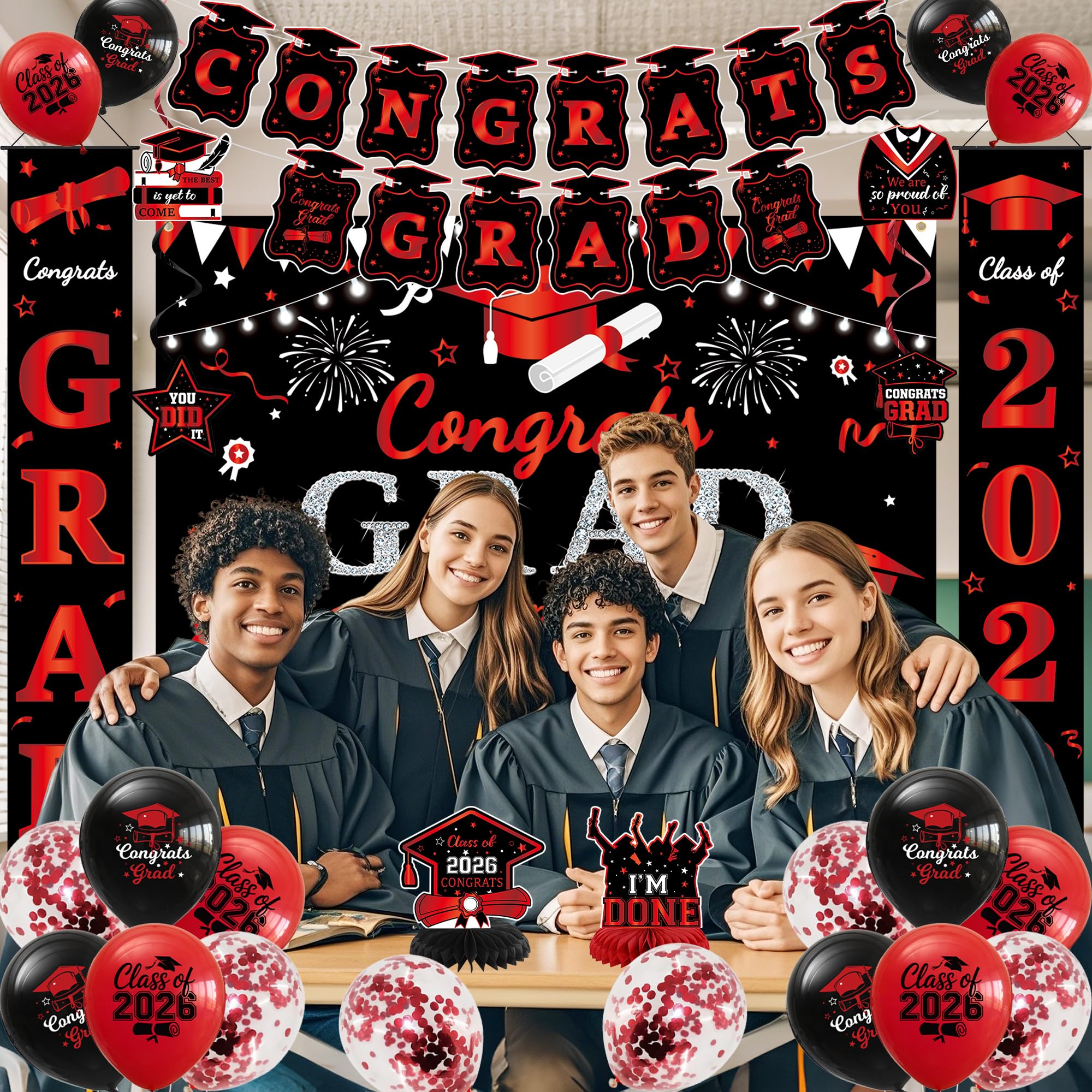 Roetyce latex balloons in red and black enhance the celebratory scene