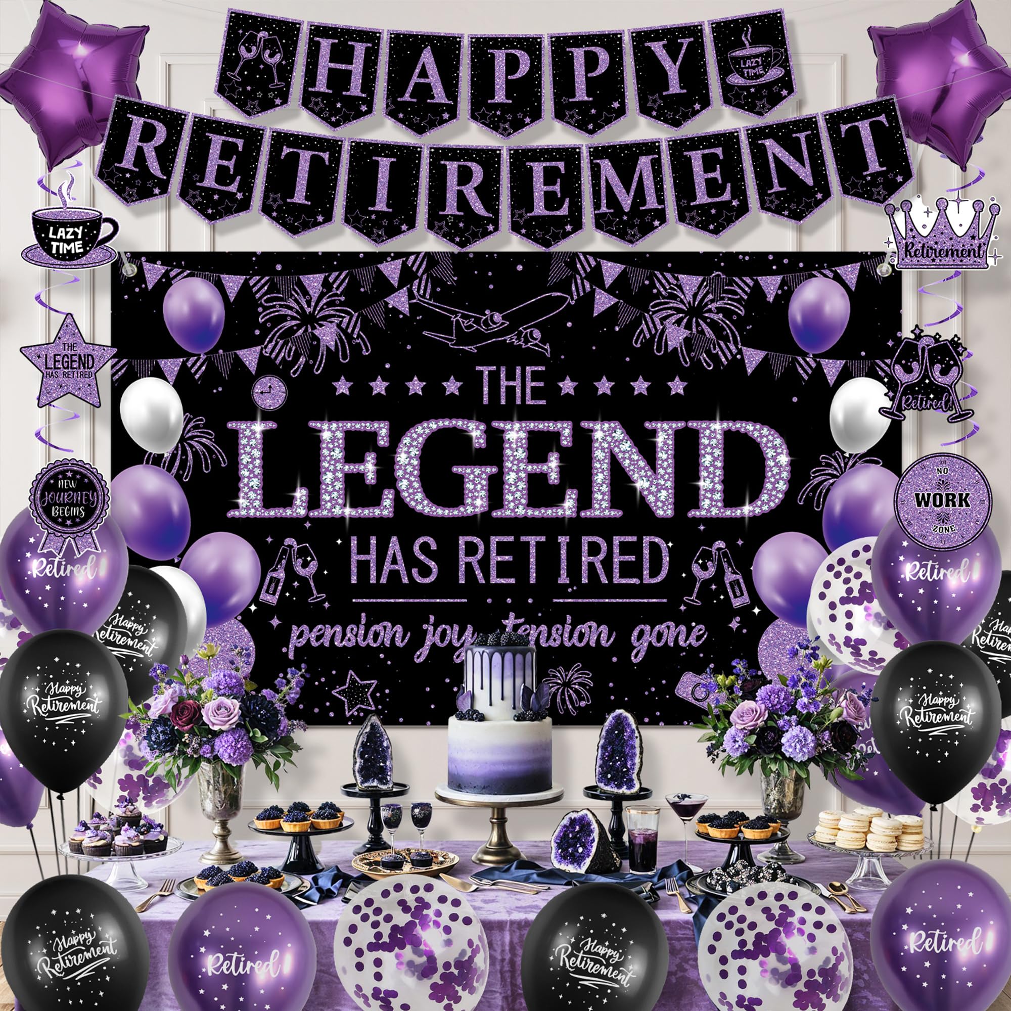 Roetyce Purple and Black Balloons create a bold, elegant backdrop for photos.