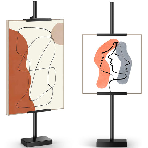 Rofio trade-show art-exhibit display easel holds canvases and certificates.