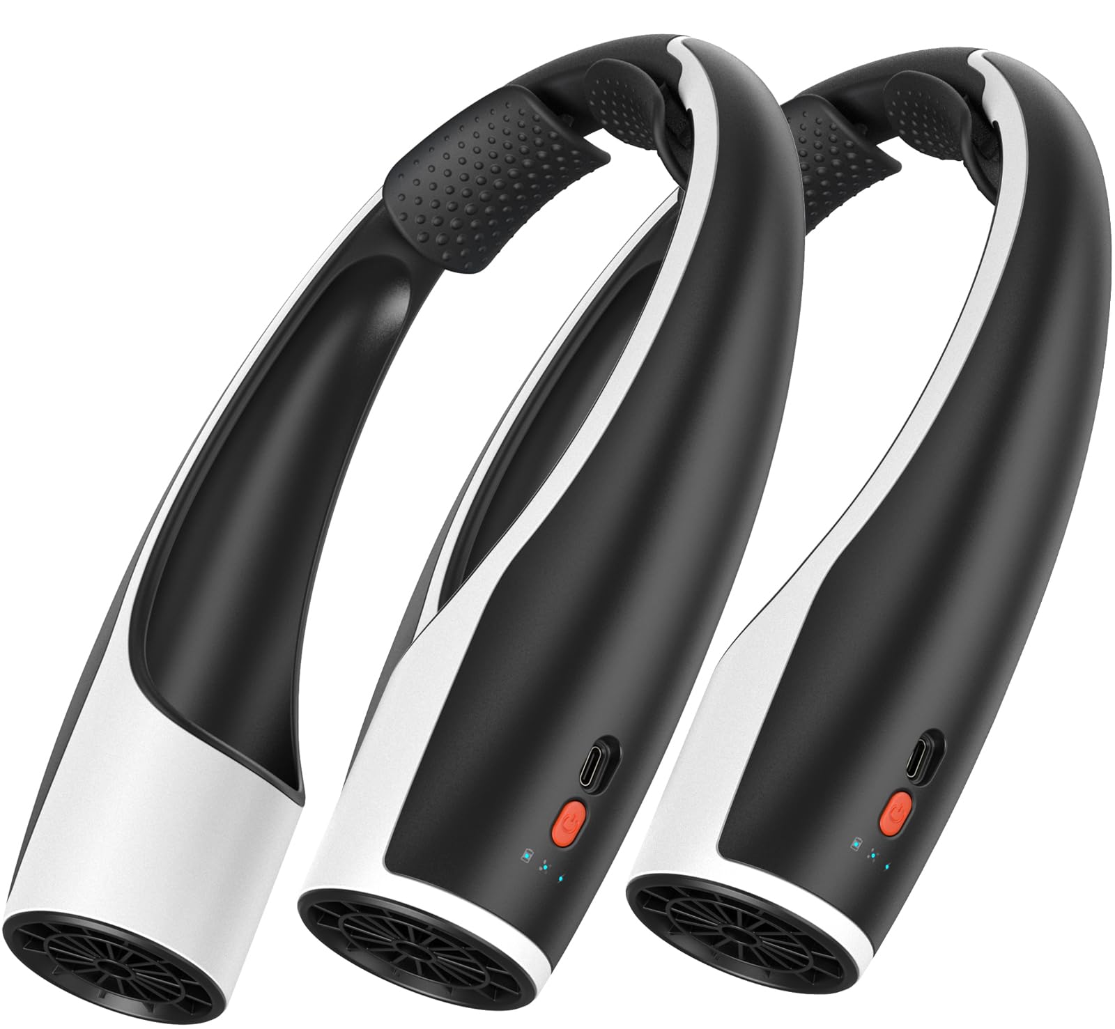 Rohent 2-pack neck fan dual-pack in use for shared cooling on outdoor trips.