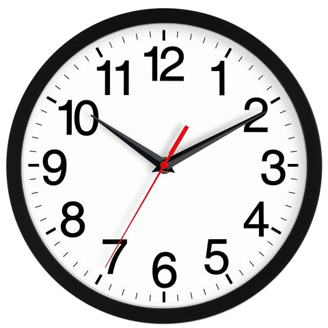 Rohioue 14-inch wall clock front view with bold numerals for easy reading.