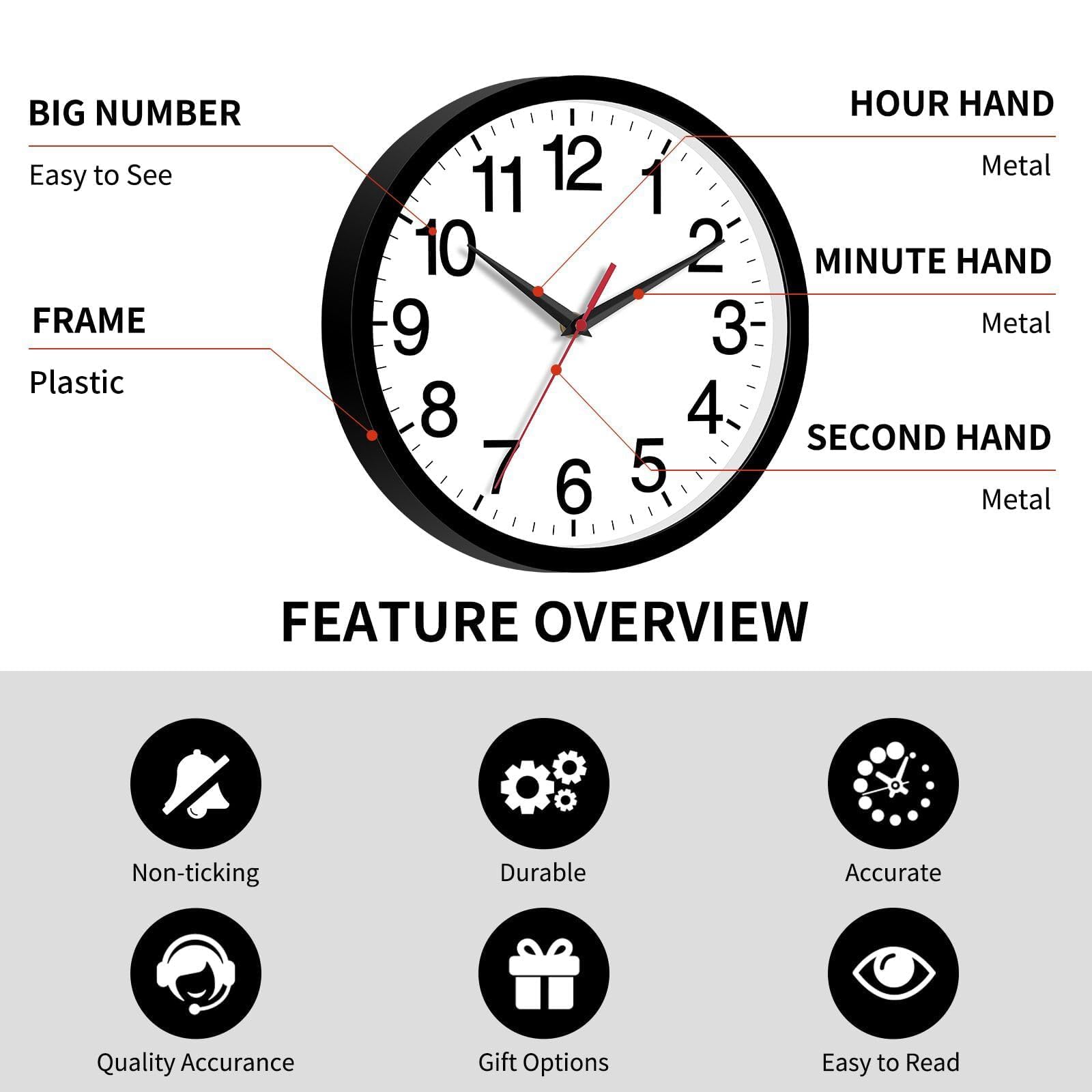 Rohioue clock in bedroom provides easy time reading.