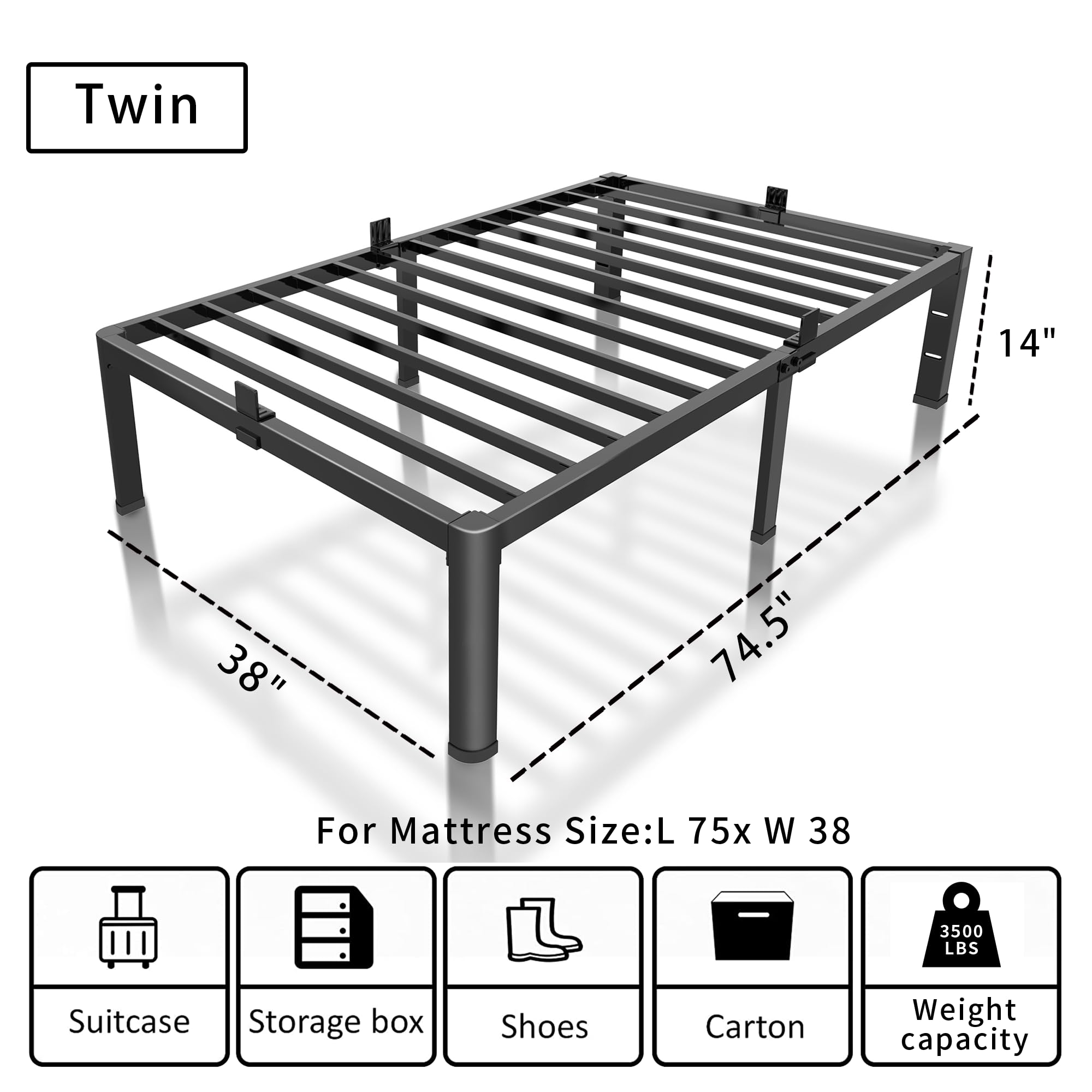 ROIL twin platform bed with 12.4-inch underneath storage keeps clutter hidden