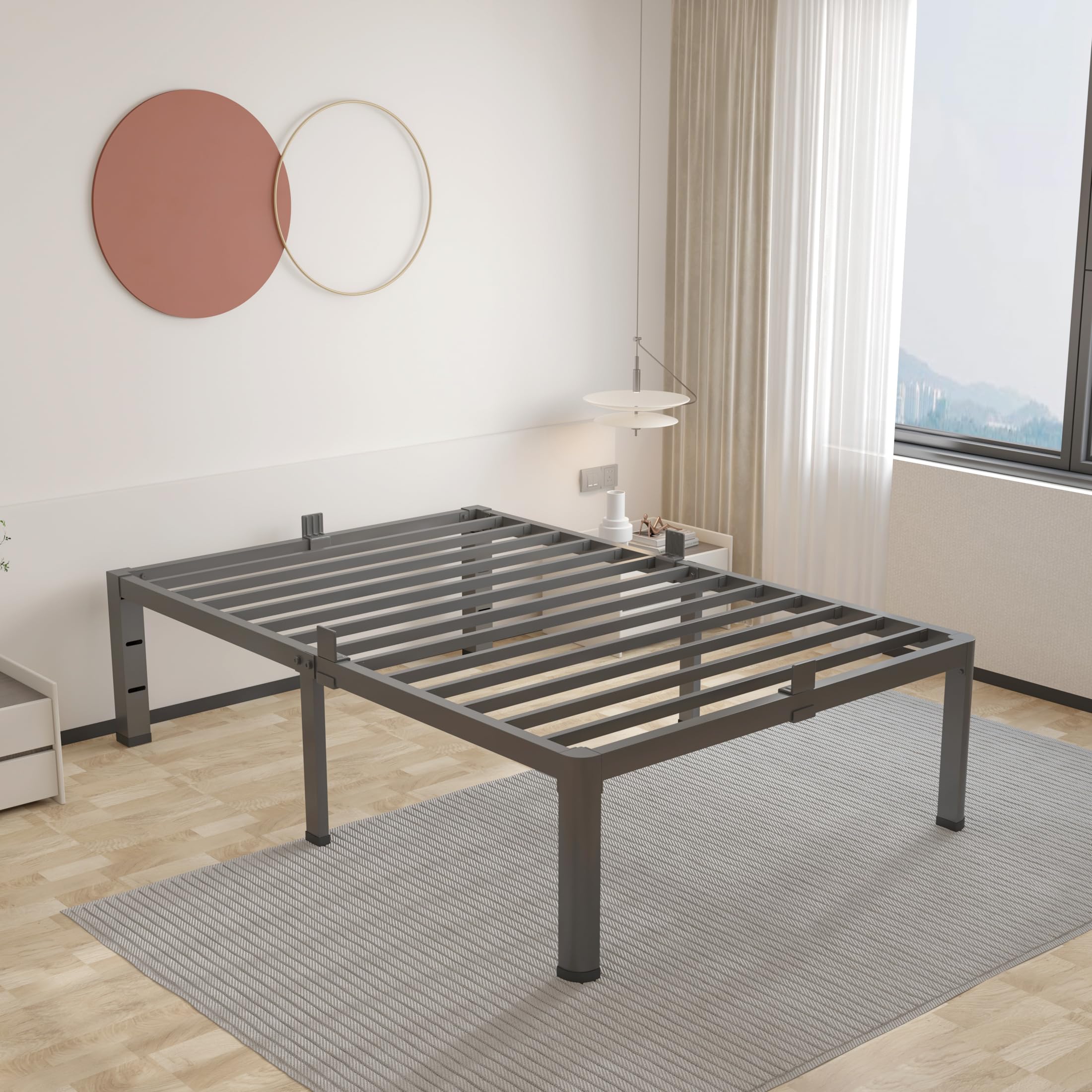 ROIL anti-slip rubber gaskets keep the bed frame steady on hardwood floors