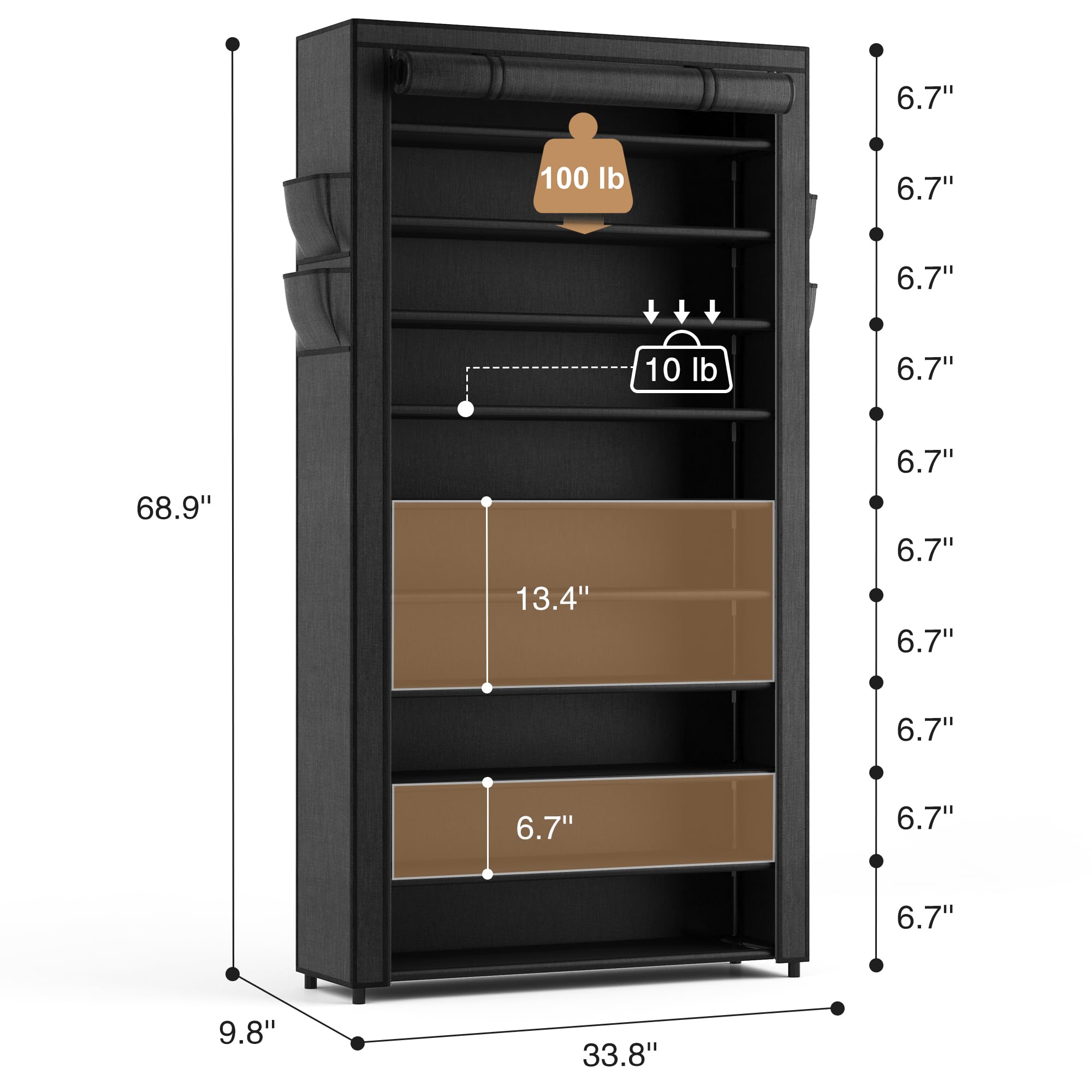 ROJASOP tall profile demonstrates space efficient storage for shoes.
