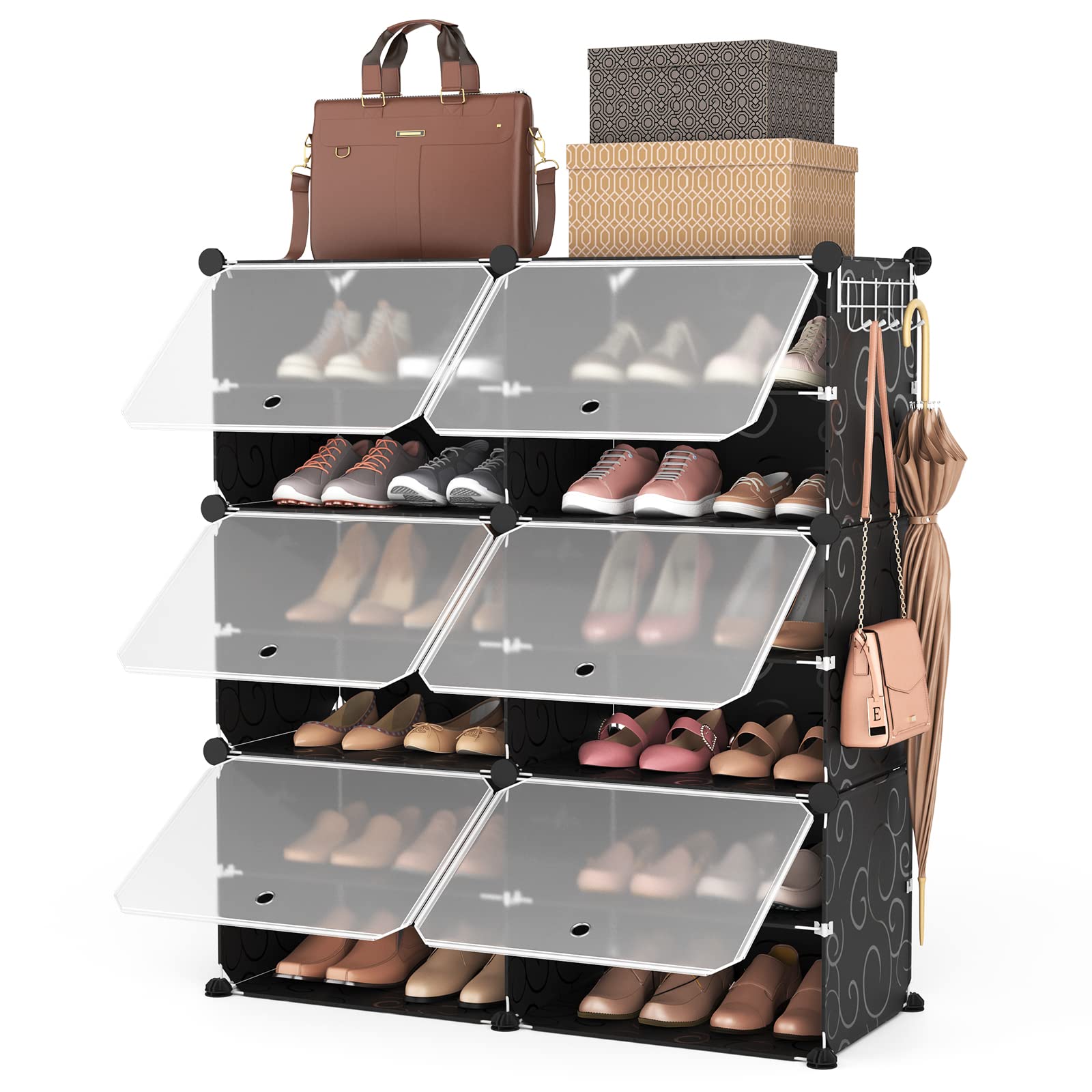 ROJASOP 6-tier shoe rack front view with roomy cubbies for organized shoes.