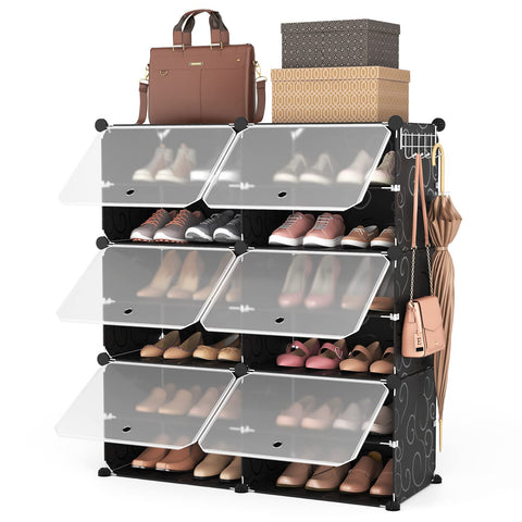 ROJASOP 6-tier shoe rack front view with roomy cubbies for organized shoes.