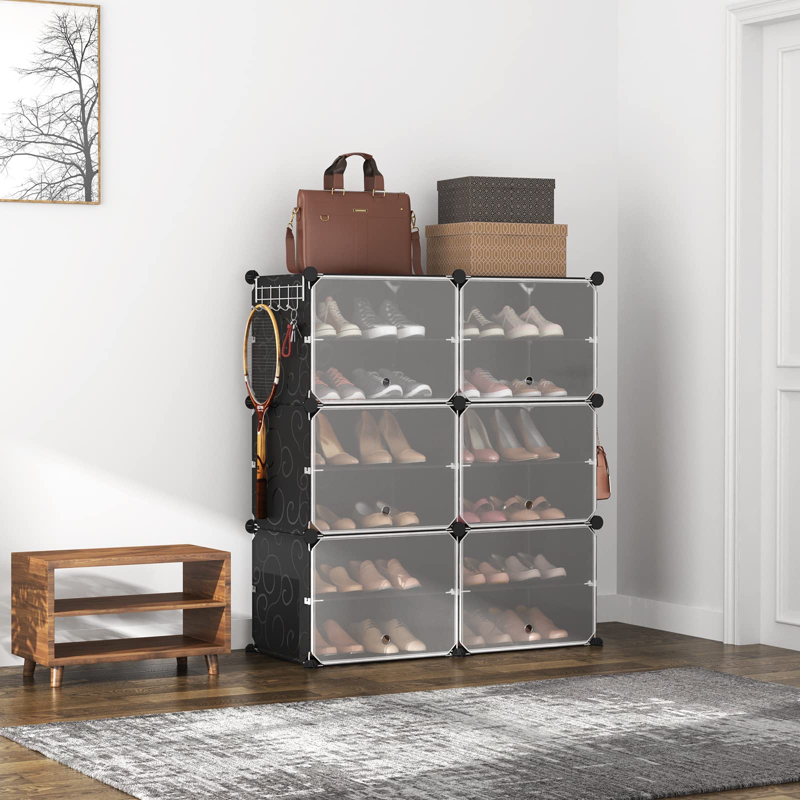 ROJASOP 6-tier shoe rack side view highlights slim profile fit in rooms.