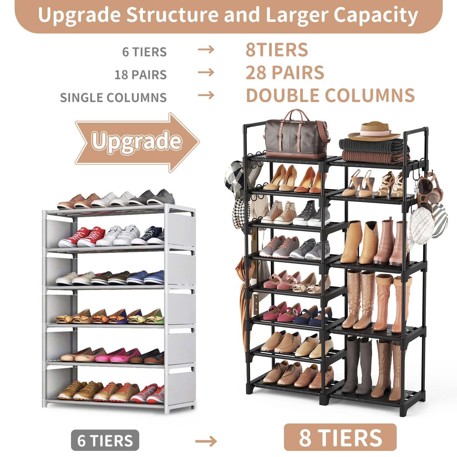 ROJASOP tall rack stores boots and shoes to maximize space