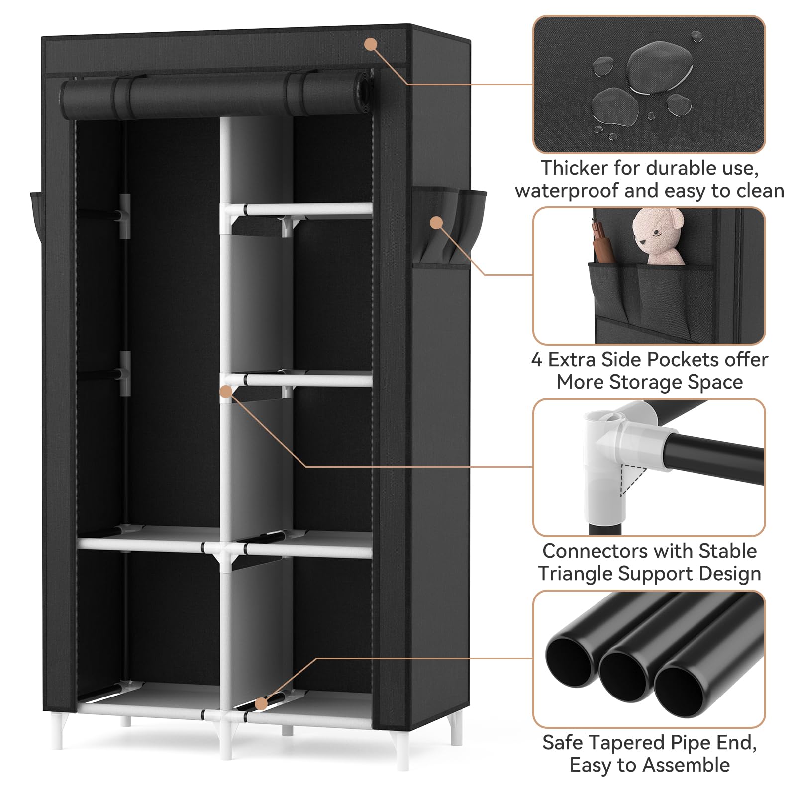 ROJASOP wardrobe with shelves and pockets for bags and accessories