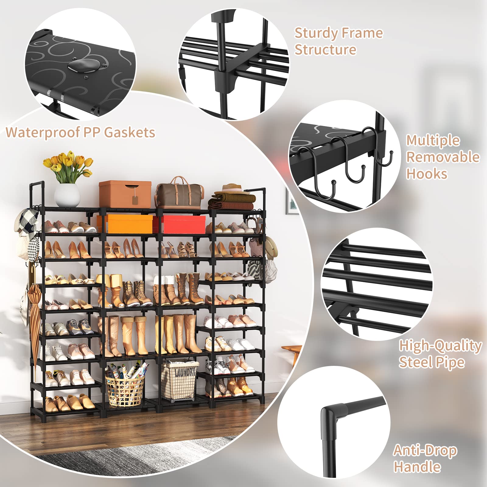 ROJASOP 18 removable hooks for bags and accessories on the rack