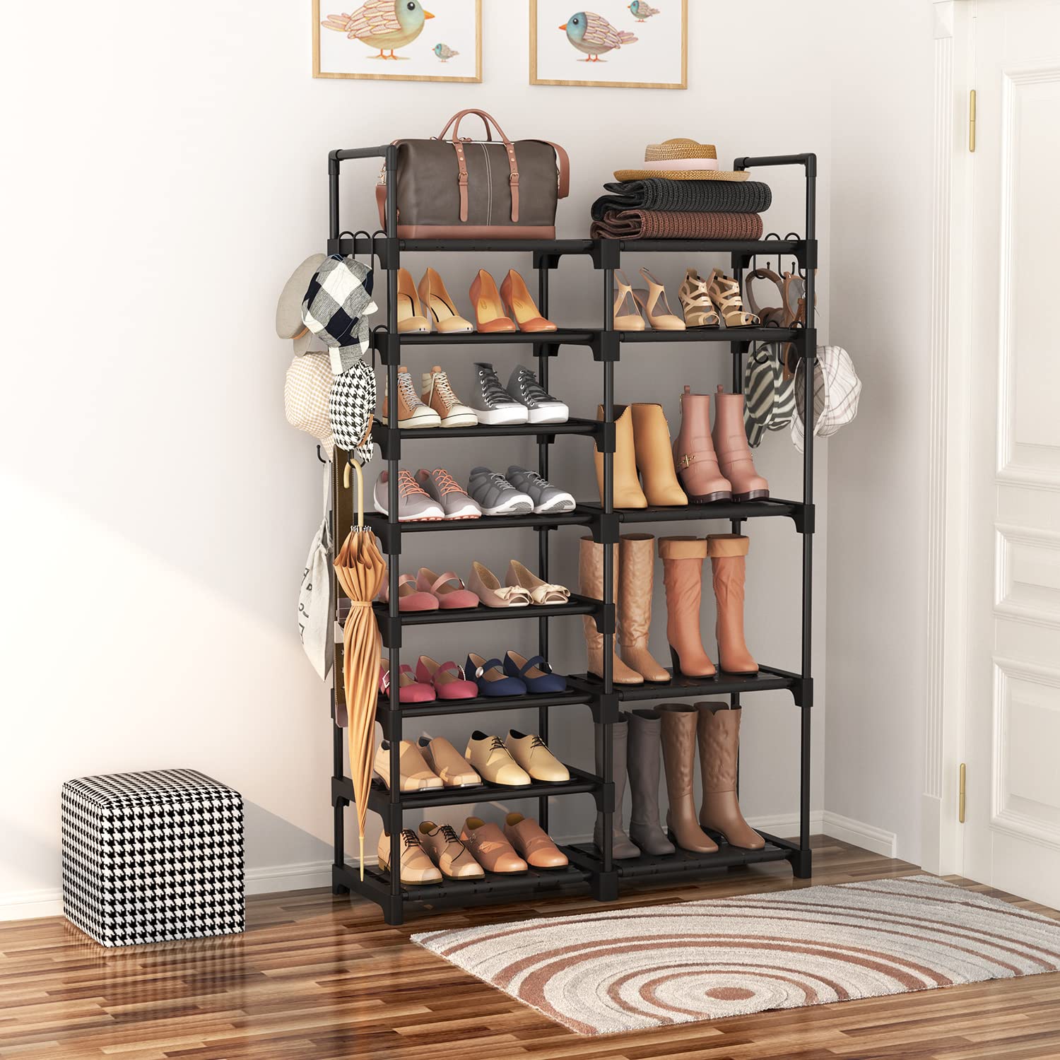 ROJASOP shoe rack assembly with labeled parts for quick setup