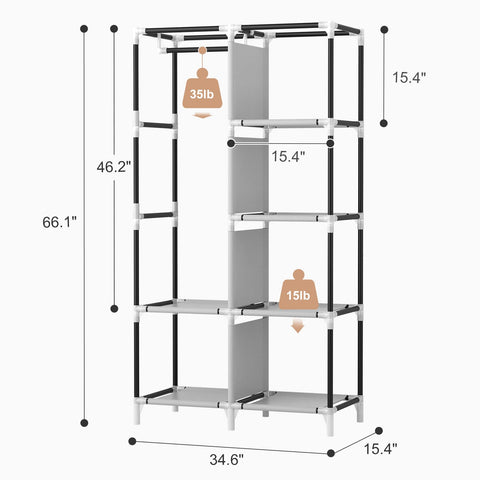ROJASOP portable wardrobe hanging rod supports up to 35 lbs for long garments