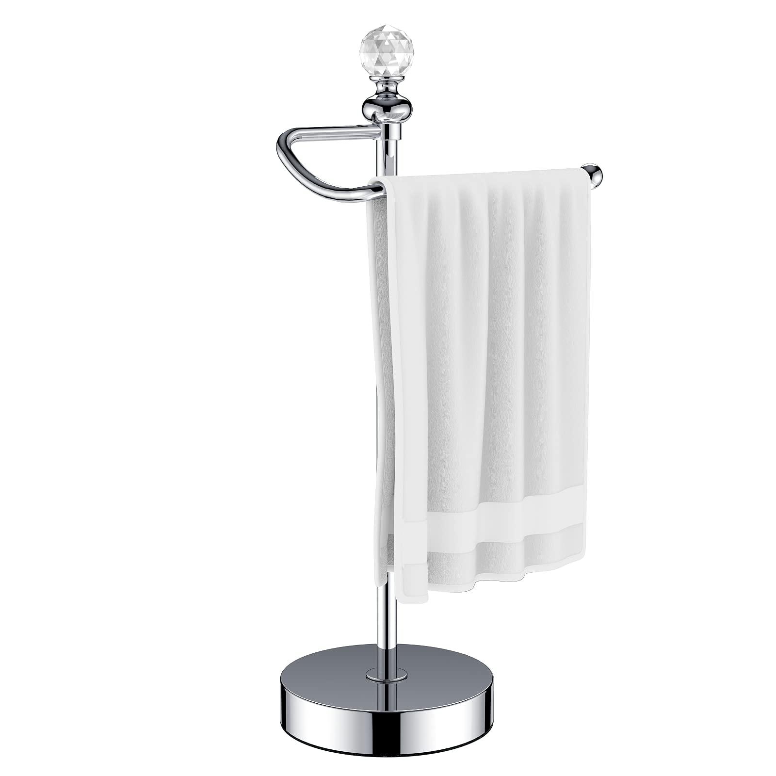 ROLABAM heavy weighted hand towel holder with crystal ball top for stable countertop placement.