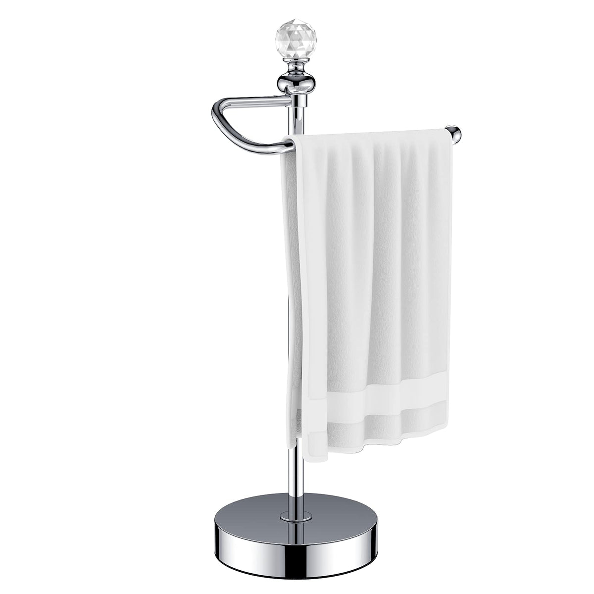 ROLABAM heavy weighted hand towel holder with crystal ball top for stable countertop placement.