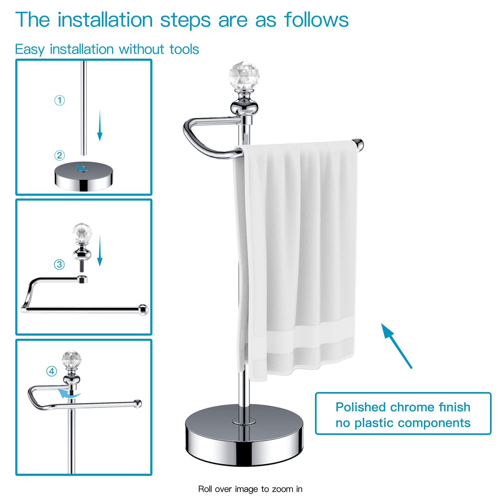 ROLABAM weighted base prevents tipping and protects surfaces with a soft pad.