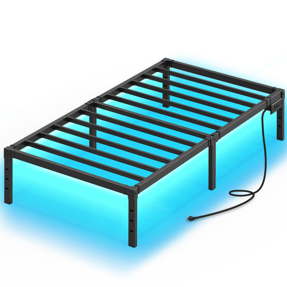 Rolanstar bed frame with USB charging station powers devices at bedside.