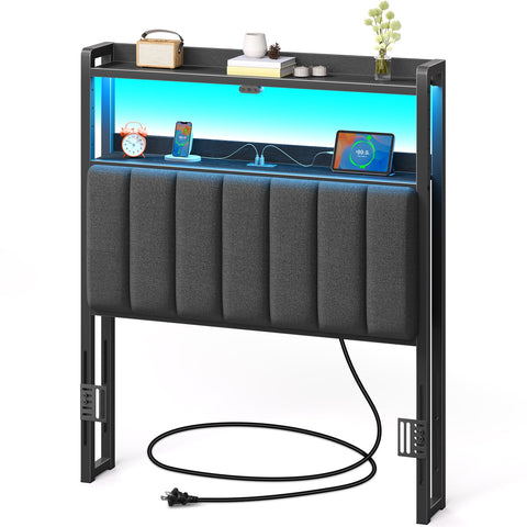 Rolanstar headboard with twin storage and LED lighting for bedside organization