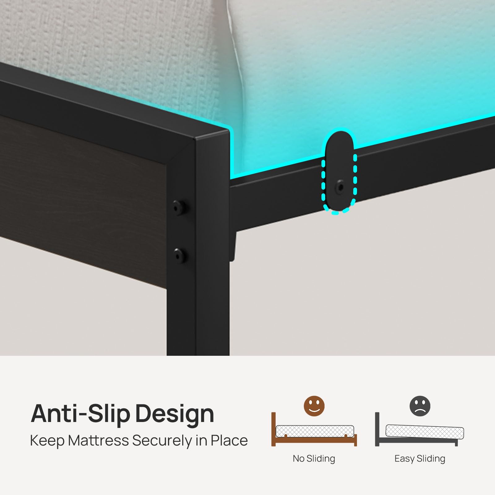 Rolanstar LED RGB strip on the bed frame for vibrant ambient lighting.