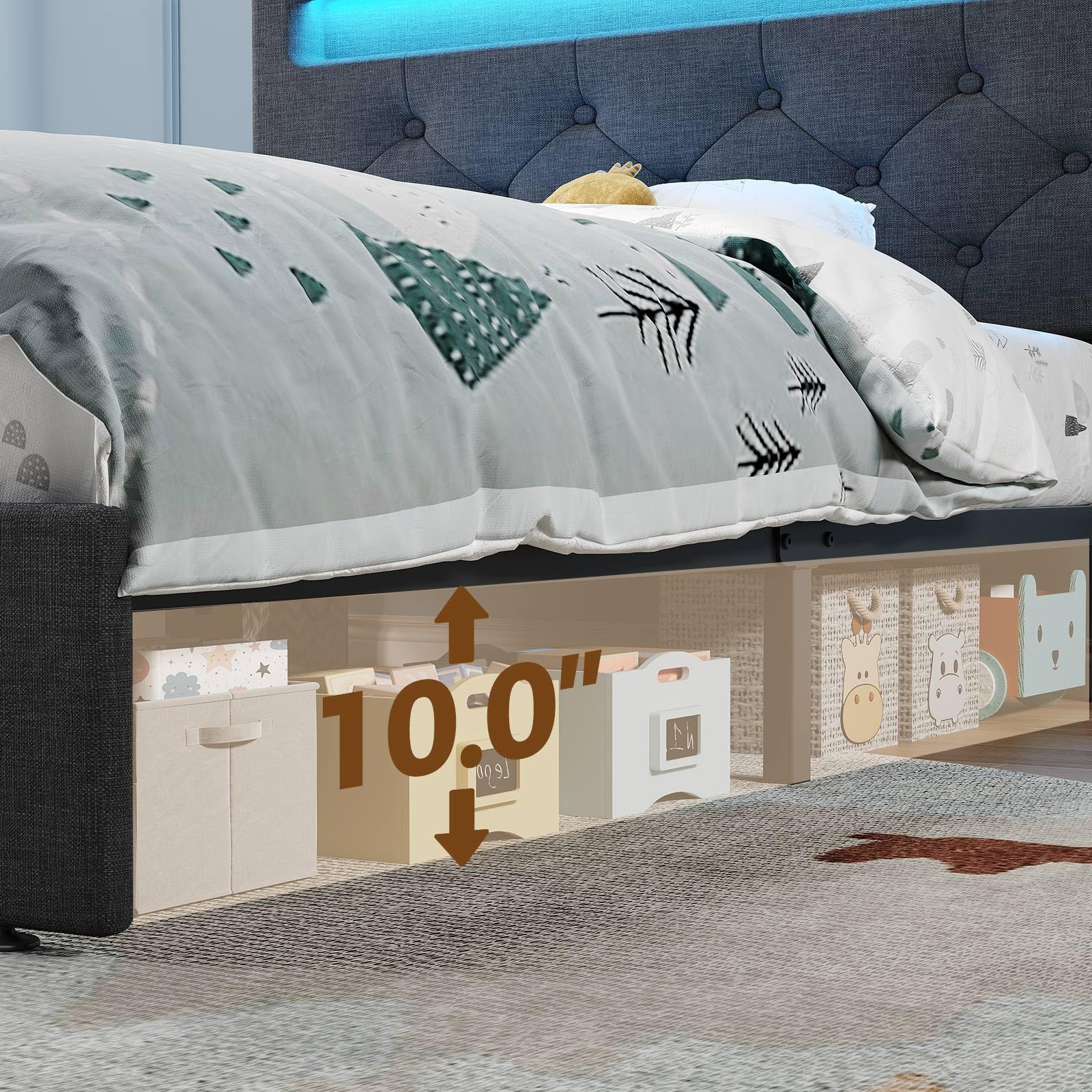 Rolanstar adjustable headboard showing customizable height for mattress fit.