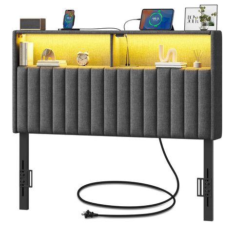 Rolanstar twin headboard with storage and USB-C ports for easy charging at night.
