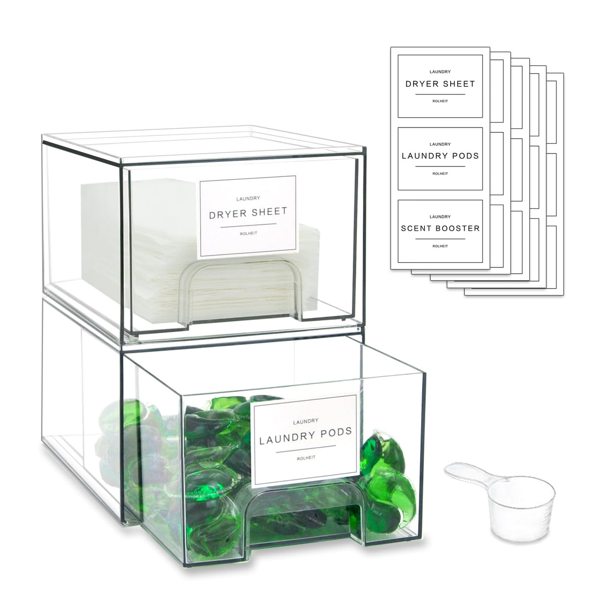 Rolheit 2-pack laundry drawer with labels helps organize items and locate them quickly