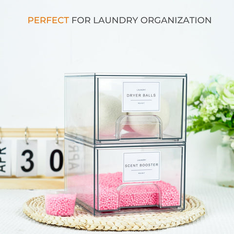 Rolheit stackable dryer sheet holders maximize vertical storage and accessibility