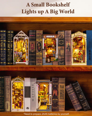 Rolife Book Nook Kit Sakura Wine Alley desk scene with miniaturized streets