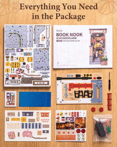 Rolife Book Nook Kit Sakura Wine Alley gift-ready packaging
