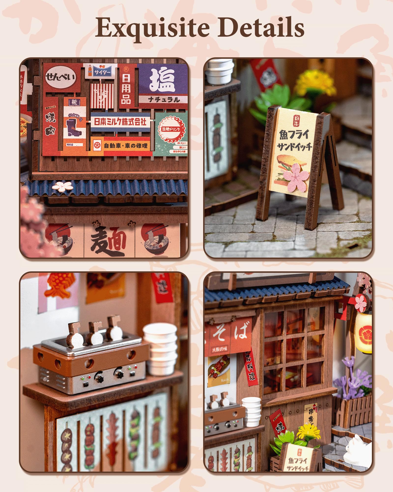 Rolife Book Nook Kit Sakura Wine Alley shelf setup in a cozy corner