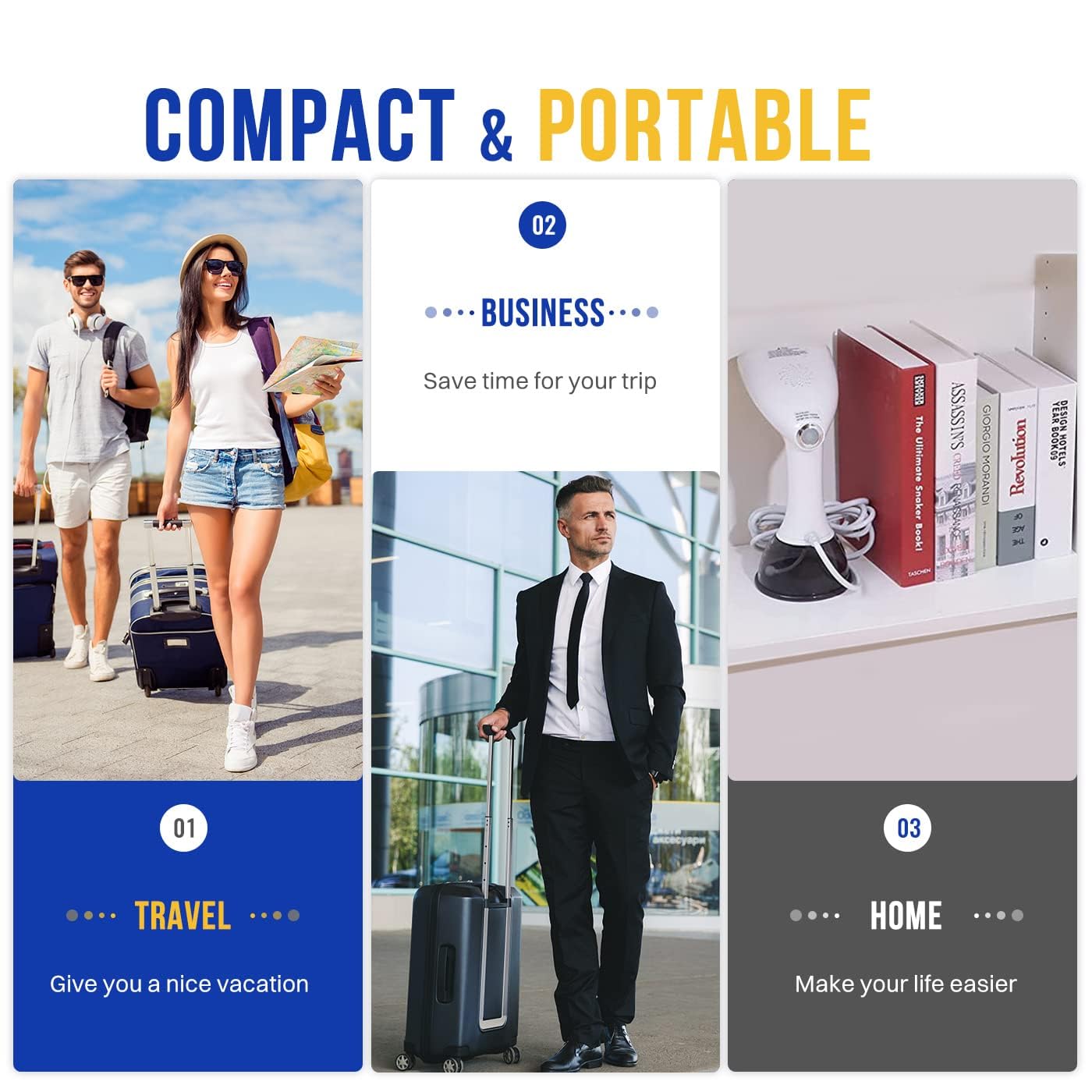 Rolipo travel-friendly steamer ideal for home or hotel use.