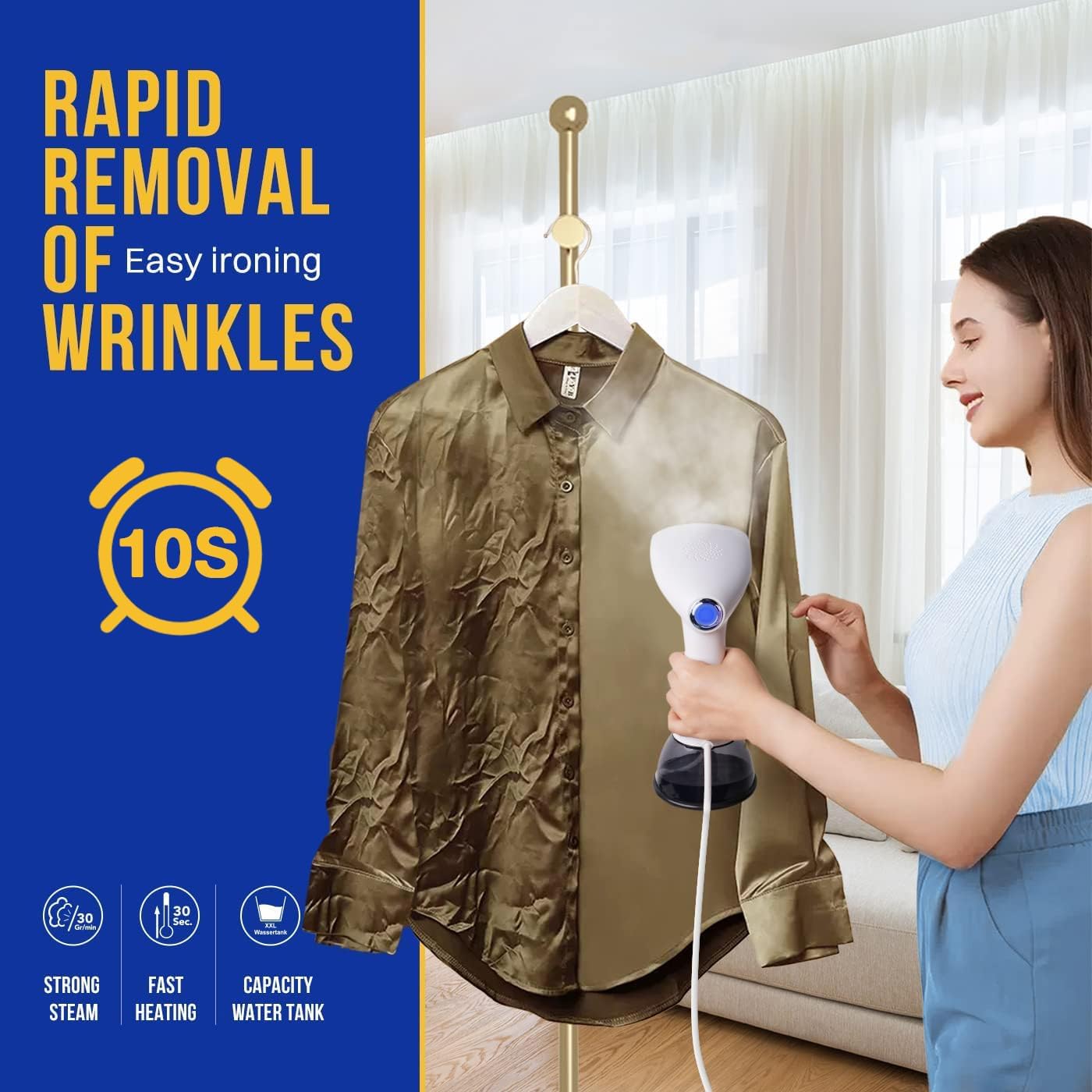 Rolipo vertical steaming setup for safe, controlled garment care.