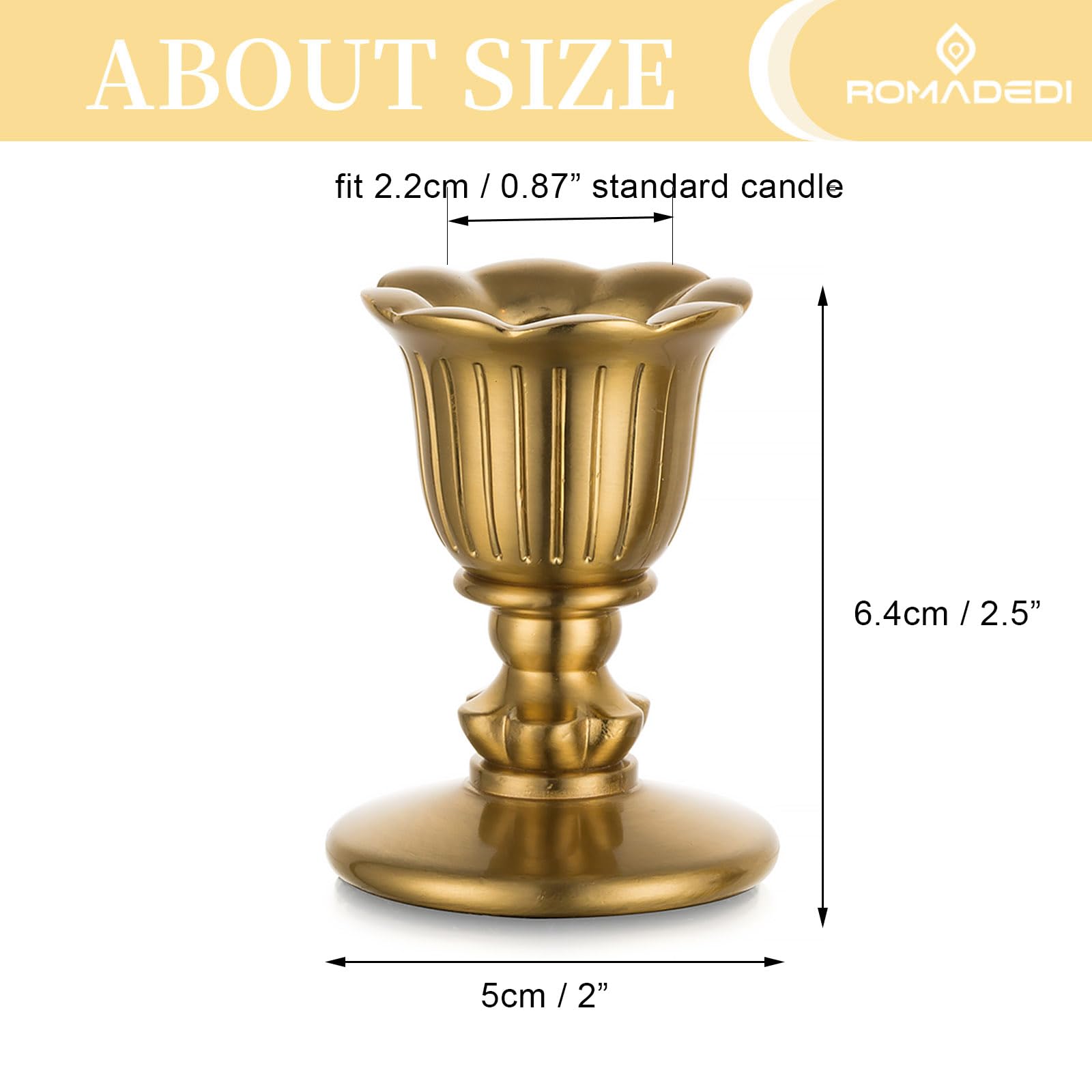 Romadedi 2.5-inch tall candlestick close-up reveals vintage floral details.