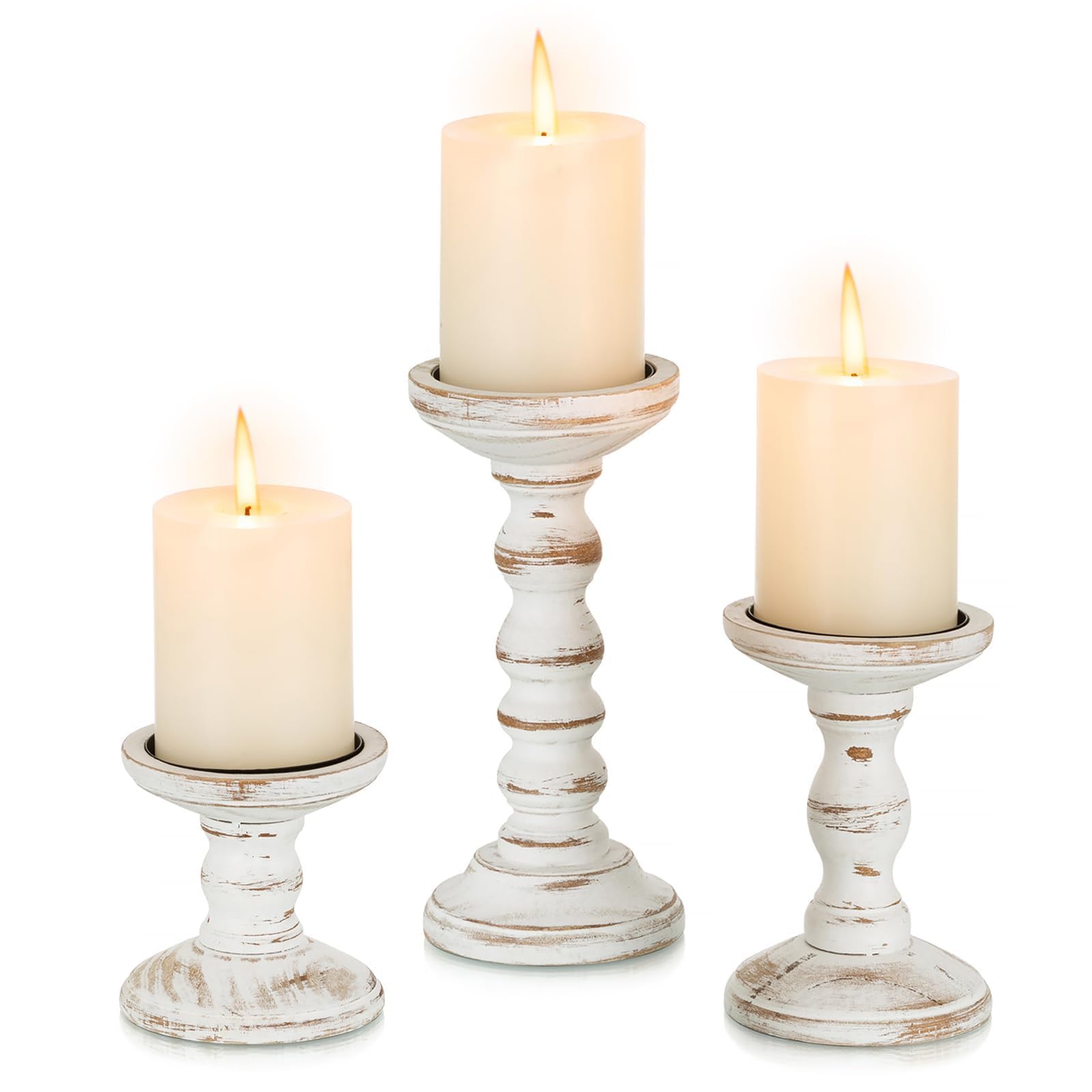 Romadedi wood candle holders 3.9 in display for warm mantel ambience