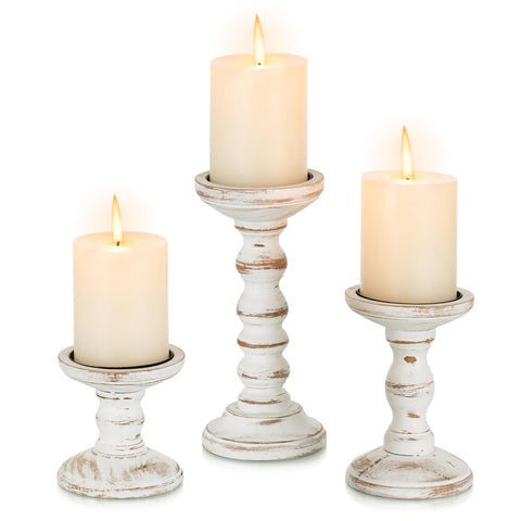 Romadedi wood candle holders 3.9 in display for warm mantel ambience