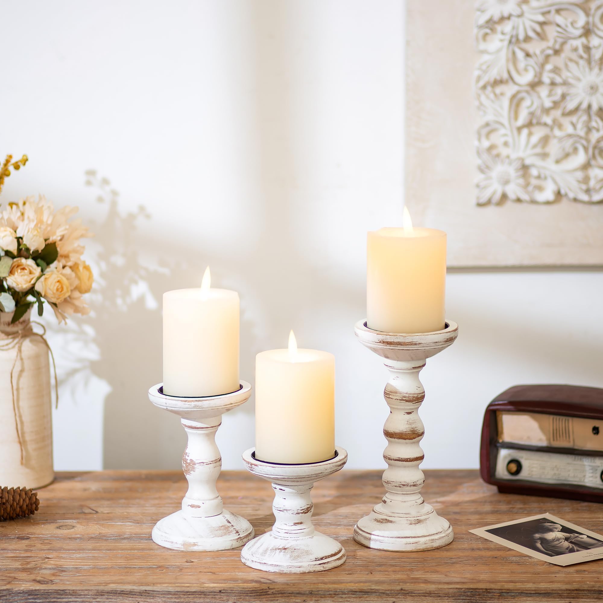 Romadedi wood candle holders 6 in elegant shelf focal point