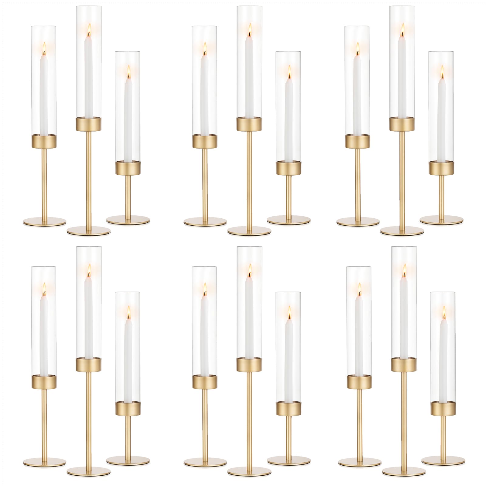 Romadedi glass hurricane candlestick, tall form, ideal for dramatic table centerpieces.
