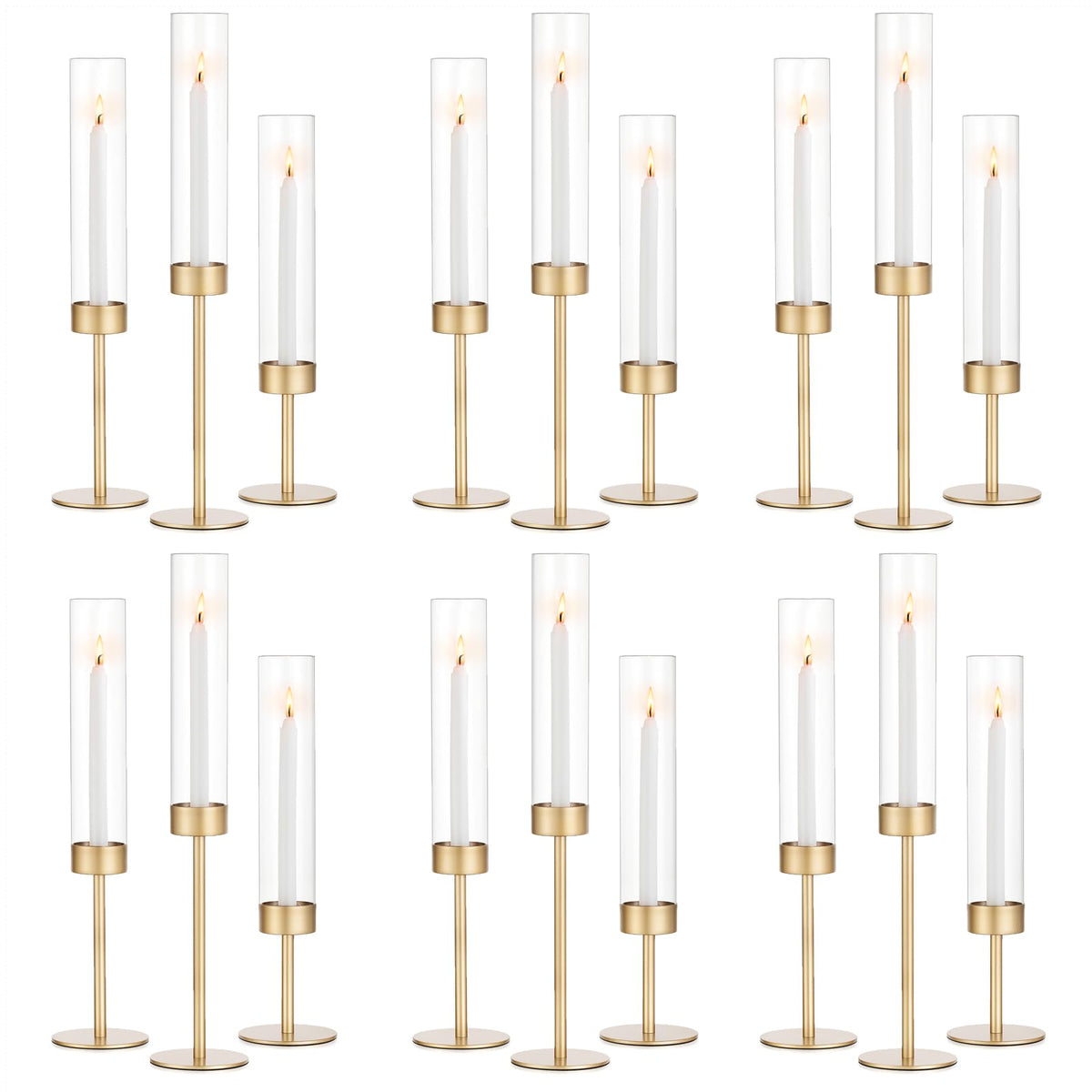 Romadedi glass hurricane candlestick, tall form, ideal for dramatic table centerpieces.