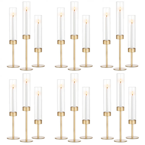 Romadedi glass hurricane candlestick, tall form, ideal for dramatic table centerpieces.
